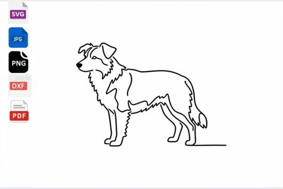 Border Collie Line Art Dog SVG PNG DXF