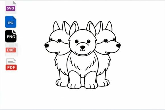 Cute Three Headed Dog SVG Clipart