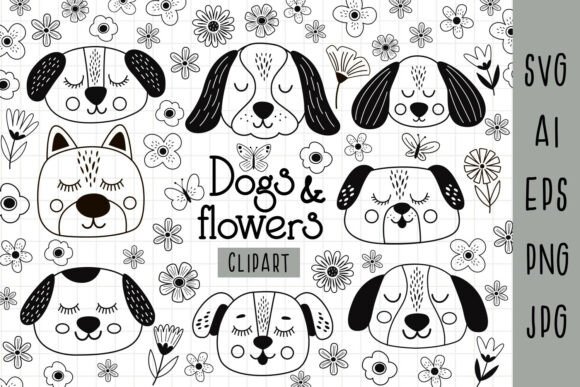 Dog Face Svg, Flower Clipart, Black