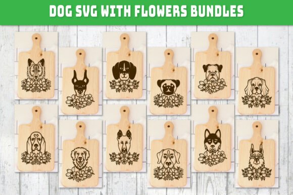 Dog SVG with Flowers Floral Dog BUNDLE