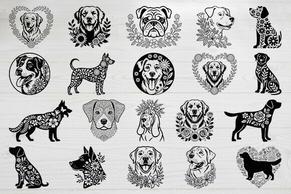 Floral Dog SVG Bundle, Dog Breeds SVG