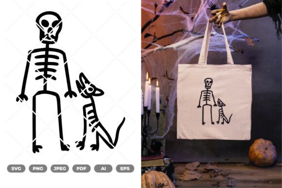 Skeleton Man and Dog SVG Clipart